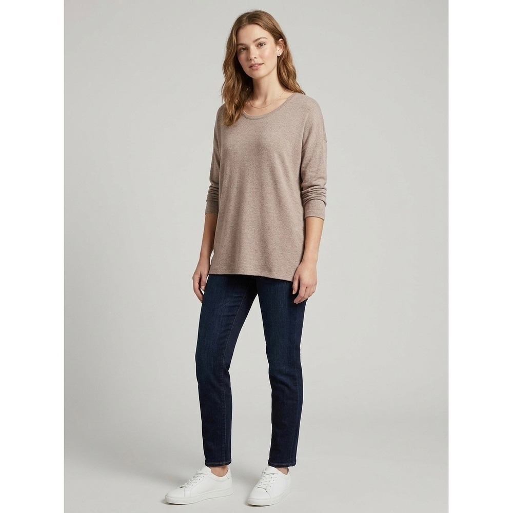 Banana Republic Womens XL Brown Marl Scoop Neck Long Sleeve Drop Shoulder Top